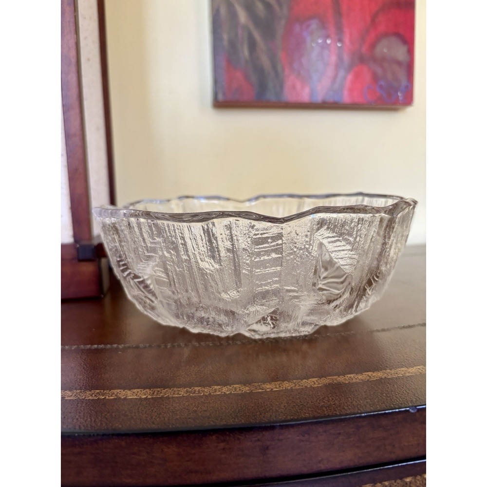 Vintage Mid Century Hoya Japanese Ice Glass Large Fruit Serving Bowl MCM